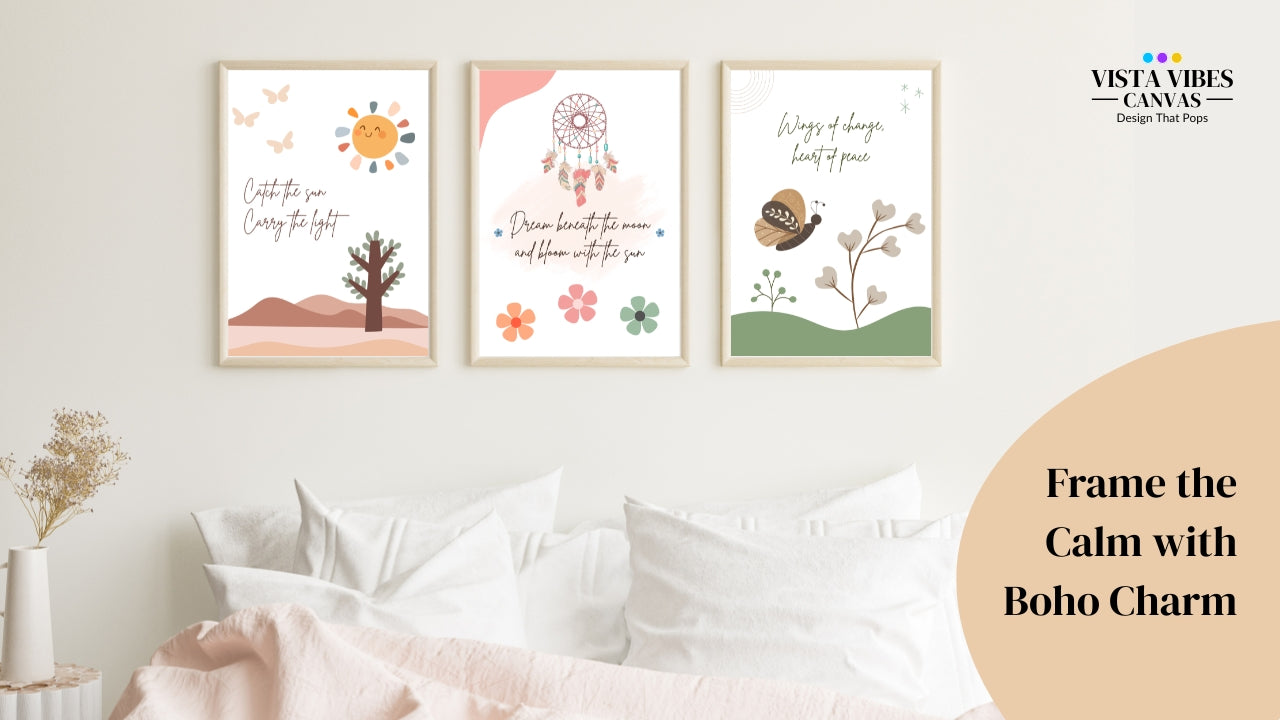 Boho Inspirational Wall Art Printables – Set of 3 Digital Downloads | Sun, Dreamcatcher & Butterfly | Minimalist Nature Quotes Decor