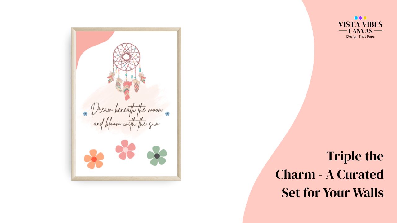 Delicate dreamcatcher feathers and soft floral blooms with the quote: 'Dream beneath the moon and bloom with the sun