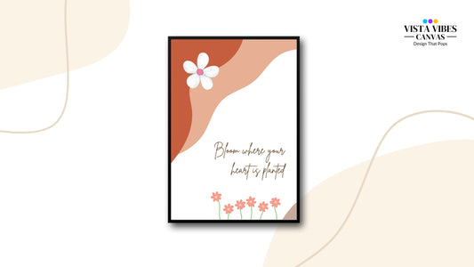 Floral boho wall art printable with quote “Bloom Where Your Heart Is Planted” – digital download with blooming flowers for inspiring home decor