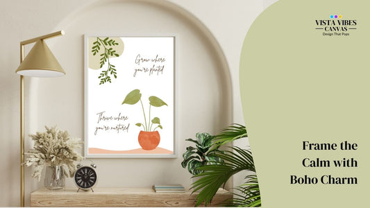 Boho botanical wall art printable with quote "Grow where you are planted and thrive where you are nurtured" in minimalist design, perfect for nature-inspired home decor.